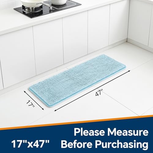 Chenille Bathroom Runner Rug 17"x47" Baby Blue, Plush Bath Mat - Image 2