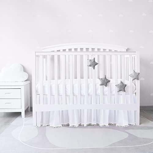 Crib Skirt with Pompoms White, Fits Standard Crib - Image 6
