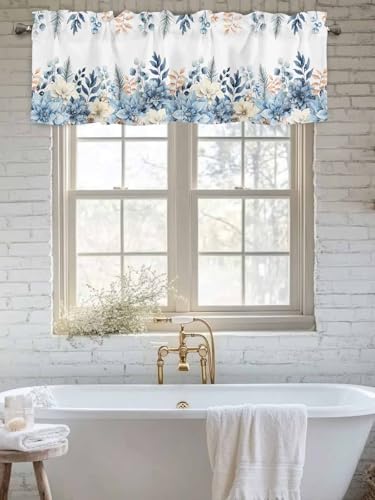 Vandarllin Blue Christmas Poinsettia Valance Curtains - Image 6