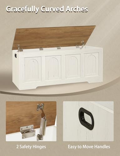DINZI LVJ Storage Chest, Wooden Toy Box, Honey Brown & Rustic White 47.2" L - Image 4