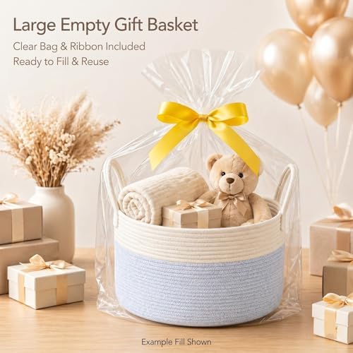 Extra Large Gift Basket Empty to Fill, Light Blue and White - Image 3