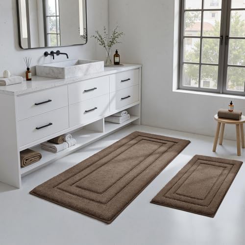 HOMEIDEAS Bathroom Rugs Sets 2 Piece, Soft Extra Long Bath Mat Brown - Image 2