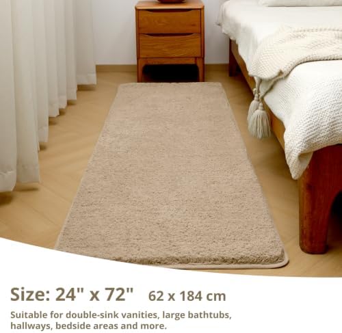 Polyester Bathroom Runner Rug 24"x72" Light Brown, Soft Bath Mat - Image 2