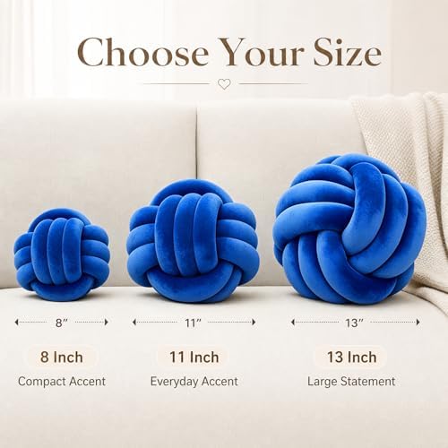 Petrella Jewel Blue Knot Pillow Ball, 8 Inch Round Accent Decorative Pillow - Image 3