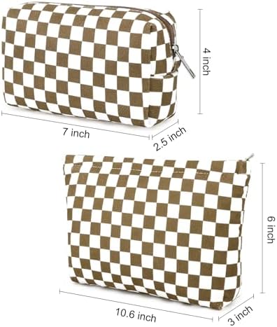 SOIDRAM 2 Pcs Checkered Makeup Bag Large Cosmetic Bag Toiletry Bag Makeup Pouch - Image 3