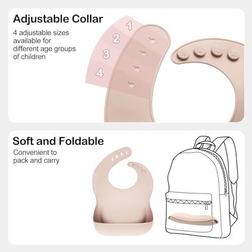 Eascrozn Silicone Bibs for Babies Toddler Set of 3, BPA Free - Image 4