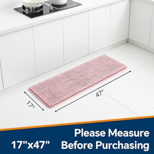 Chenille Bathroom Runner Rug 17"x47" Blush, Plush Bath Mat - Image 2