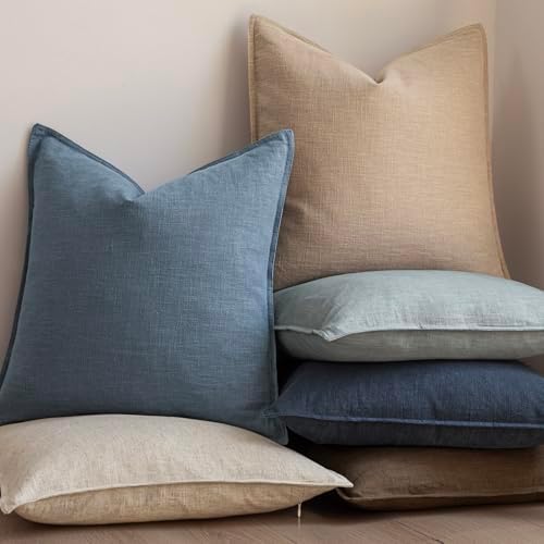 Foindtower Linen Solid Decorative Throw Pillow Covers 18x18 Inch Misty Blue - Image 6
