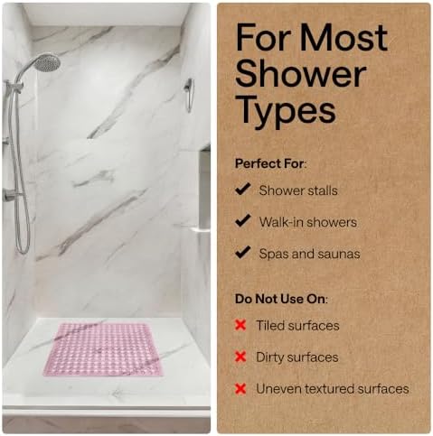 GORILLA GRIP Square Shower Stall Mat, Bathtub Floor Mat, 21x21 Light Pink - Image 6