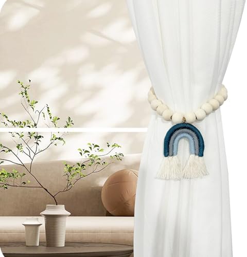 2 Pieces Wooden Beaded Curtain Tiebacks, Tassel Curtain Buckles Magnetic - Image 6