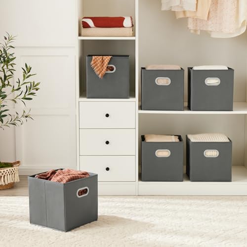 MAX Houser 6 Pack Foldable Fabric Storage Bins withc Handles, Cattail Gray - Image 2