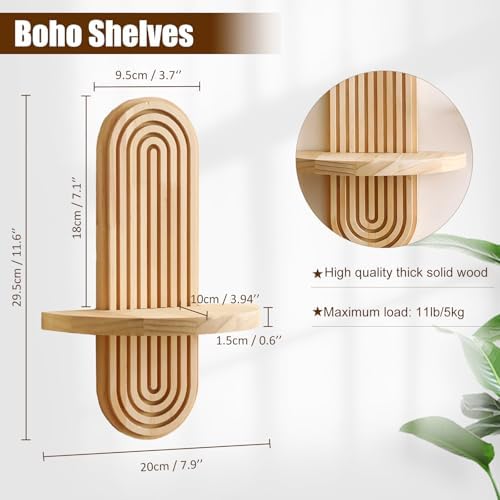 Artilady Boho Shelf Wall Decor, Solid Wood Floating Shelves Srorage Display - Image 3