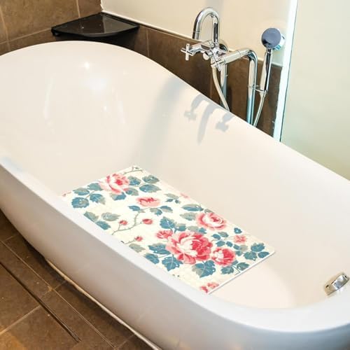Bathtub Mat Non Slip 26.8x15.1In, Vintage Floral Rose Bath Mat - Image 5