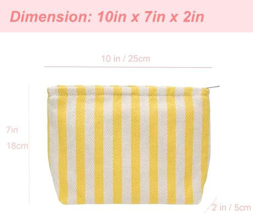 Flat Makeup Bag for Women, Zipper Cosmetic Pouch for Purse, Stripe Yellow - Image 3