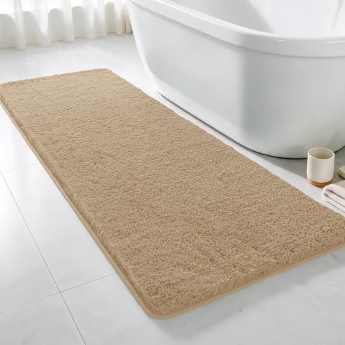 Polyester Bathroom Runner Rug 24"x60" Light Brown, Soft Bath Mat by Kildoss