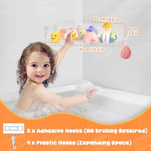 Bath Toy Storage for Baby & Toddler, 2 Pack Clear Adhesive Shower Caddy - Image 2