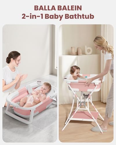 Baby Bathtub with Stand, 2-in-1 Collapsible Bath Tubs - Image 2