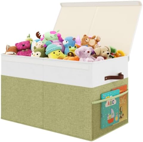 Large Toy Storage Box with Lid, Toy Chest with Divider, Foldable Organizer by Fineonly