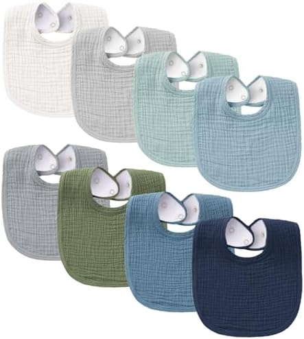 Konssy 8-Pack Muslin Baby Bibs, Adjustable Fit by Konssy