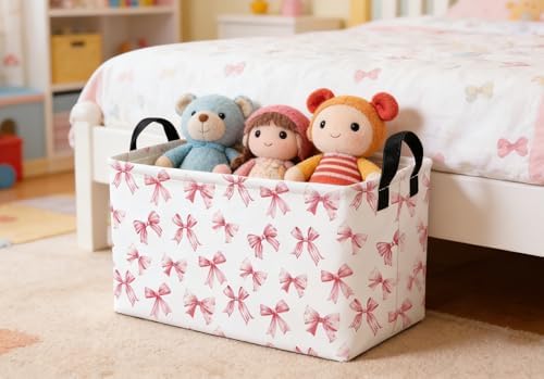 Essme Rectangular Pink Baskets, Girls Storage Box, Cute Basket - Image 3