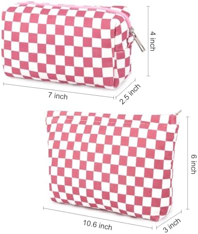 SOIDRAM 2 Pcs Checkered Makeup Bag Large Cosmetic Bag Toiletry Bag Makeup Pouch - Image 3