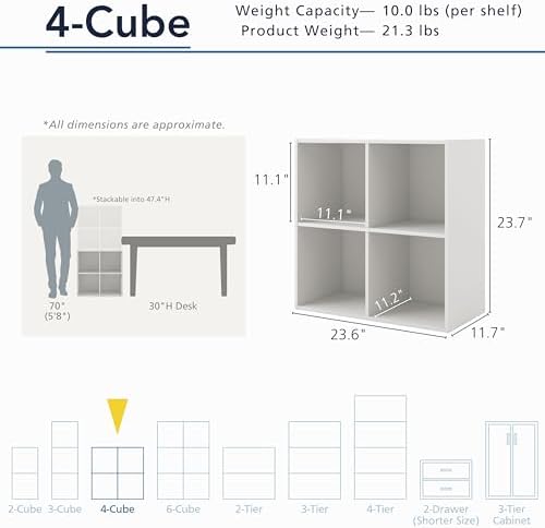 Homes: Inside + Out Apexa 4-Cube Storage Organizer Shelves, Stackable Wood - Image 3