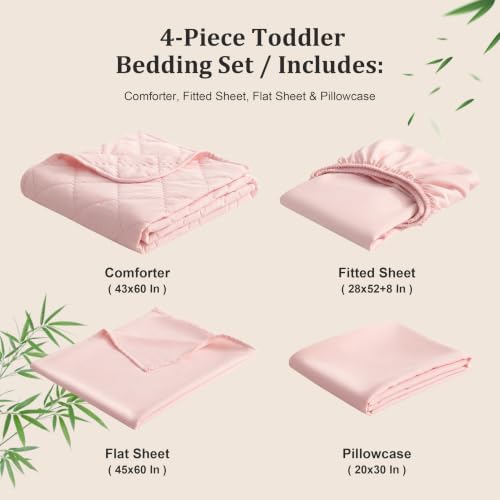 BEDSUM 4pc Toddler Cooling Bedding Set, Rayon Made from Bamboo, Light Pink - Image 5