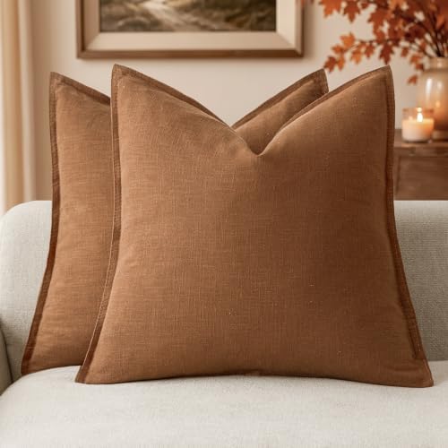 Foindtower Linen Solid Decorative Throw Pillow Covers 26x26 Orange Brown by Foindtower