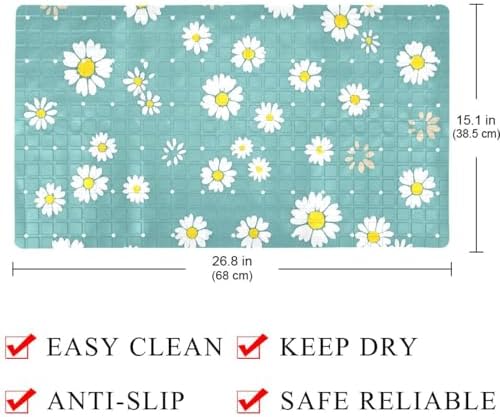 Bathtub Mat Non Slip 26.8x15.1 Inch, Daisies Floral Shower Mat - Image 4
