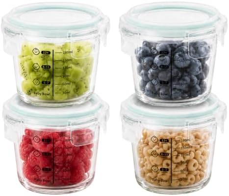 SosekiBaby 4 Pack 7oz Glass Baby Food Storage Containers, Leak-Proof by SosekiBaby