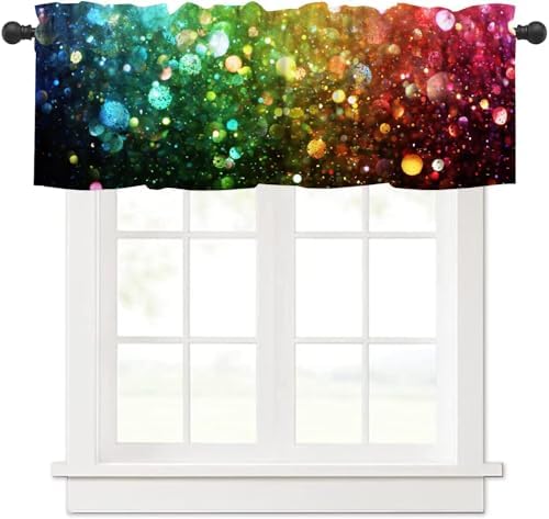 Rainbow Lights Window Valance, Abstract Fantasy Colorful Rainbow Polka Dots by JanJCurt
