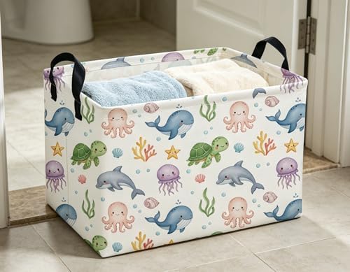 Rectangle Kids Baskets Ocean Basket Cute Storage Bin Fish Box - Image 3