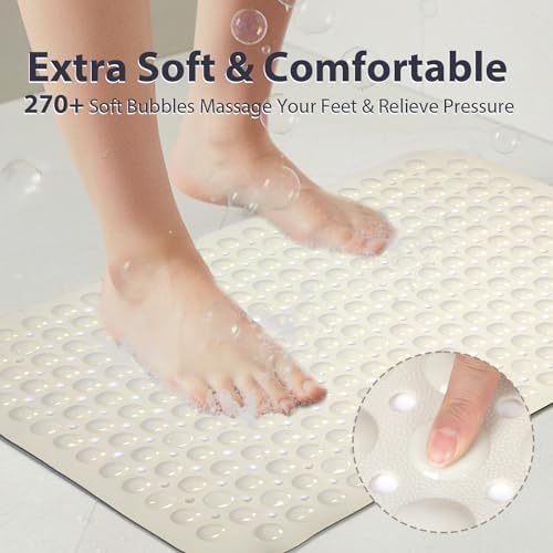 Large Shower Mat Bathtub Mat Bath Mat Non Slip Beige 21.5"x33.5" - Image 6