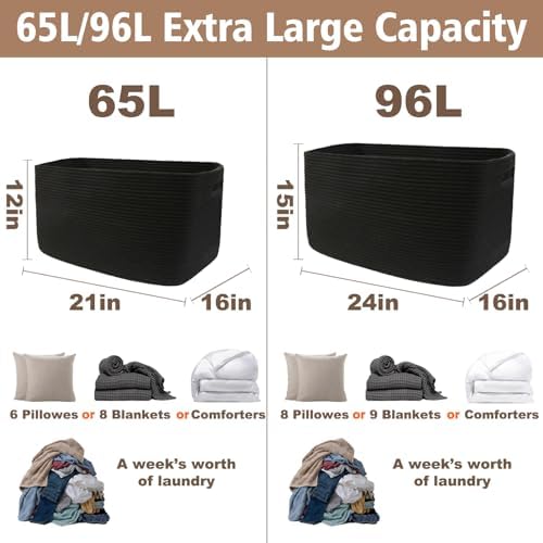 JMvicyroam 96L Large Woven Cotton Rope Blanket Basket - Image 3
