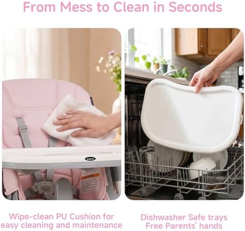 INFANS High Chair for Babies and Toddlers Reclining Seat Pink - Image 3