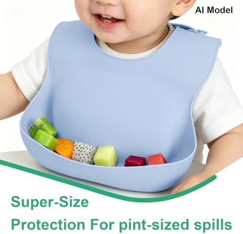 Set of 3 Silicone Bibs for Babies Toddler, Soft Adjustable Bibs for Baby Girl - Image 3