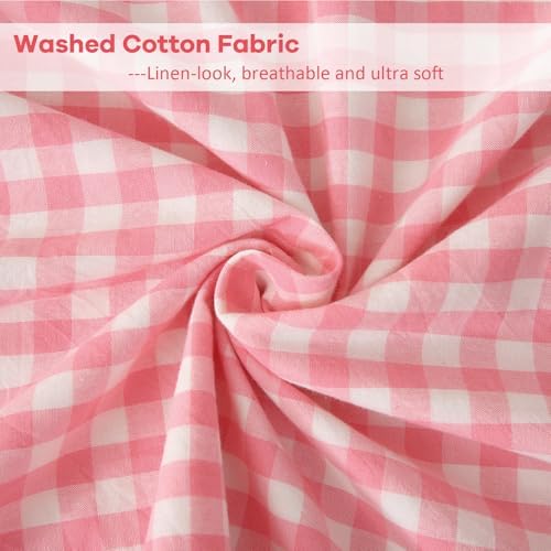 Coral Pink White Plaid Ruffled Gingham Body Pillow Cover, 100% Washed Cotton - Image 6