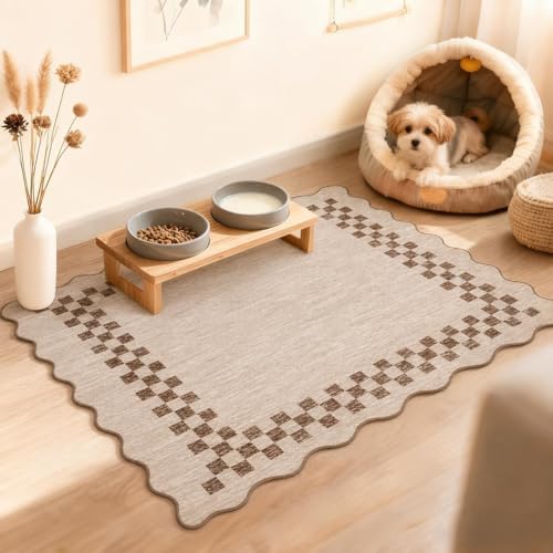 GarveeHome Small Scalloped Rug 2x3 Washable Modern Checkered Entry Rugs by GarveeHome