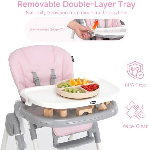 INFANS High Chair for Babies and Toddlers Reclining Seat Pink - Image 5