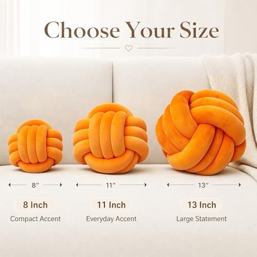 Petrella Orange Knot Pillow Ball, 11 Inch Round Decorative Pillow - Image 3