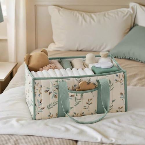 Quilted Fabric Storage Basket Floral Baby Diaper Caddy Quilted Basket - Image 2