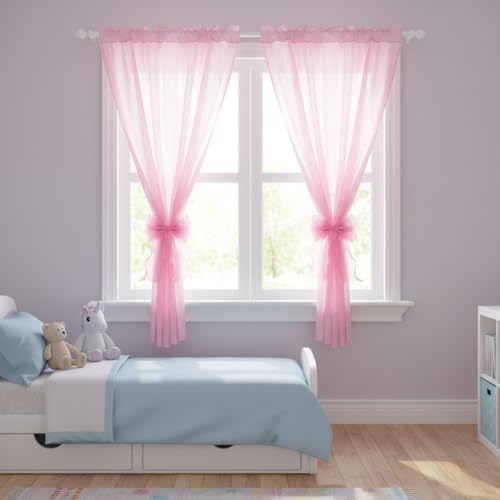 2 Pack French Lace Bow Curtain Tiebacks, Rose Pink - Image 4