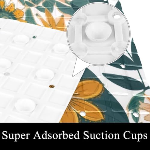 Shower Mat Non Slip, Colorful Flowers Leaves Anti Slip Bath Mat - Image 3