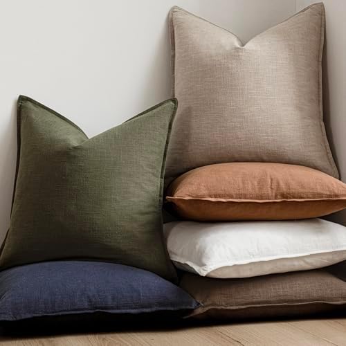 Foindtower Linen Solid Decorative Throw Pillow Covers 16x16 Natural Linen - Image 6