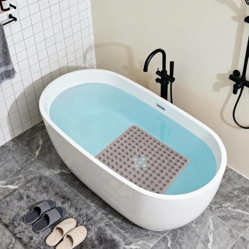 Anti-Slip Bathtub Shower Mat 21×21 Inch Clear Gray - Image 4