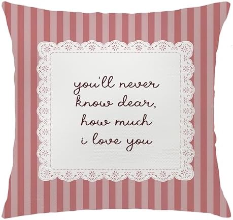 You'll Never Know Dear How Much I Love You Pink Striped Pillow Cover 18x18 by Unknown