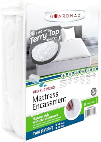 Guardmax Twin Mattress Encasement Zippered, 100% Waterproof Mattress Protector by Guardmax