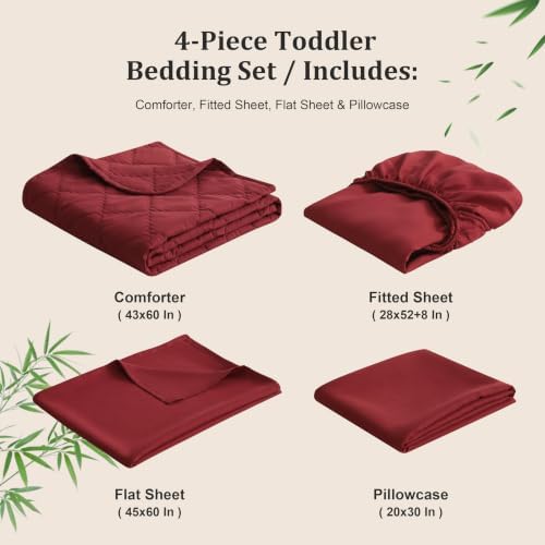 BEDSUM 4pc Toddler Cooling Bedding Set, Rayon Made from Bamboo, Wine Red - Image 5