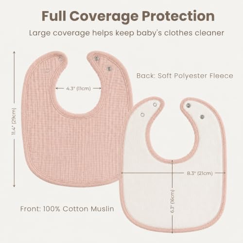 Konssy 8-Pack Muslin Baby Bibs, Adjustable Fit - Image 3