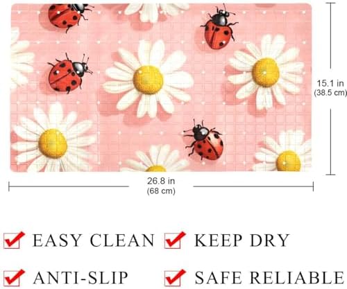 Shower Mat Non Slip 26.8 x 15.1 Inches, Daisies Ladybug Bathtub Mat Shower - Image 4